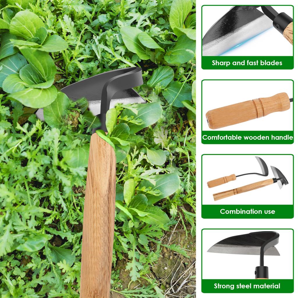 2Pcs Weeding Sickle Steel Grass Sickle with Incisive Blade Manual Sickle Hoe Gardening Tools Lightweight Weeding Grass Sickle
