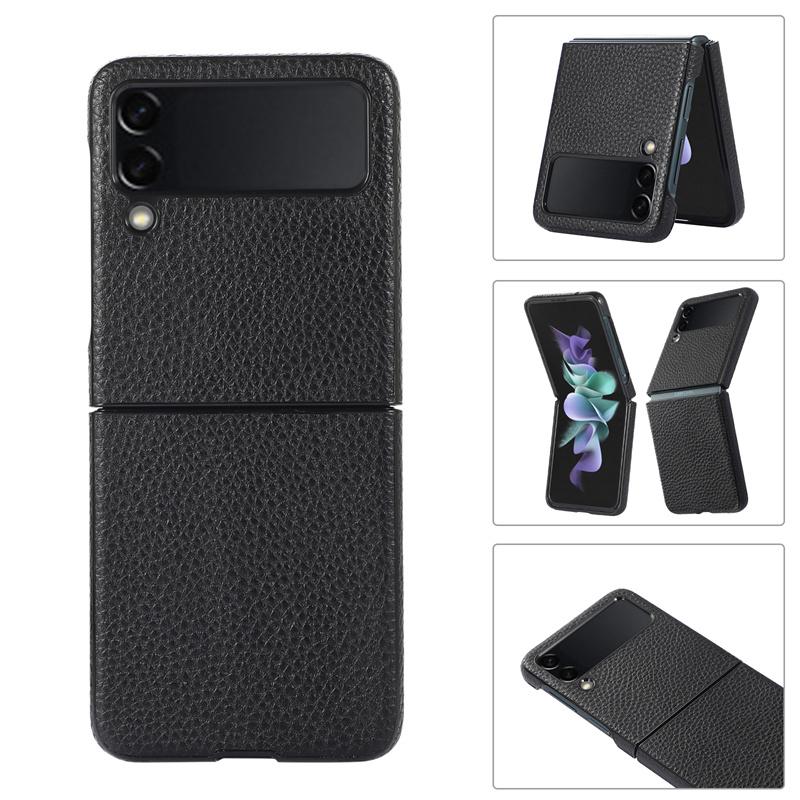 Роскошные чехлы для телефонов из натуральной кожи для Samsung Galaxy Z Flip 4 3 5g, модный чехол с текстурой личи для Samsung Z Flip4 Flip3
