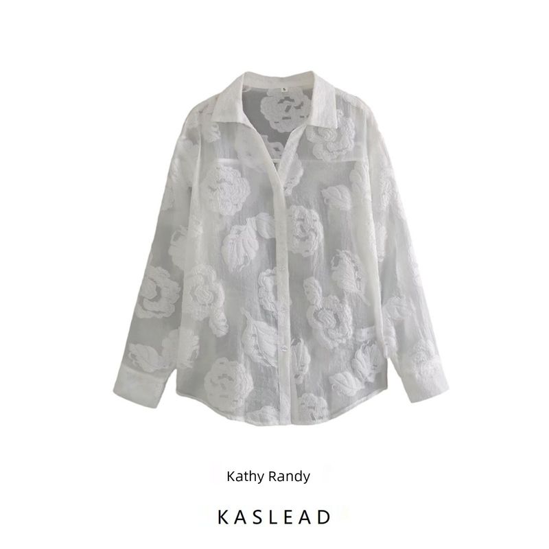 Kaslead New Arrival Women's Clothing Fashion Style Fashionable All-Match Jacquard Texture Casual Polo Collar Shirt