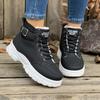 Fashion Walking Pure Color Lace-up Boots Shoes Casual Sports Shoes Women Warm Boots Mid Heels Shoes Winter Students Flat Boots