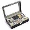 Anberotta Jewelry Watch Case Box, Holds 8 Watches, Accessories, Rings, Jewelry Storage Box with Glass, Collection AT12 (Black)
