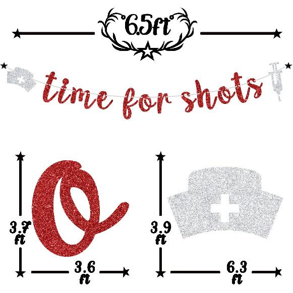 Red Glitter Time for Shots Banner, Congrats Nurse/Future Nurse/I Will Stab You/Nursing School Survivor, 2025 Nurse Graduation Party Decorations
