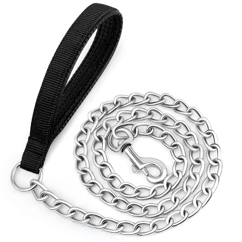 Stainless Steel Dog Leash Durable Dog Chain Leashes Pet Walking Training Lead With Padded Handle For Small Medium Large Dogs Pug