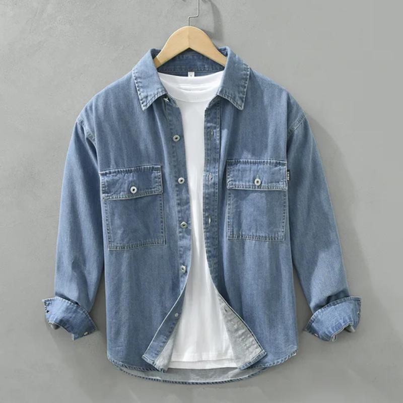Весенне-осенние джинсовые рубашки с длинными рукавами для мужчин, новая японская модная рабочая одежда, мужские топы с карманами, свободная рубашка из чистого хлопка, повседневная мужская одежда