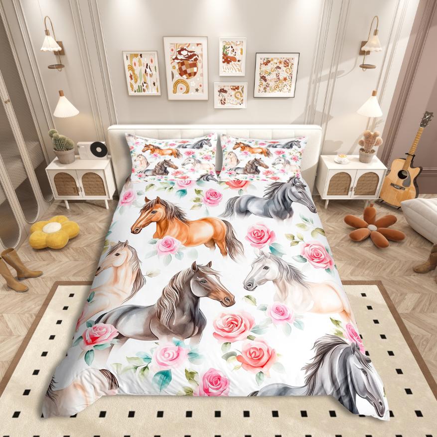 Homewish Cute Highland Cattle Duvet Cover Set,Farm Animal Bedding Set,Colorful Rustic Flower Floral Bed Set For Girls Boys