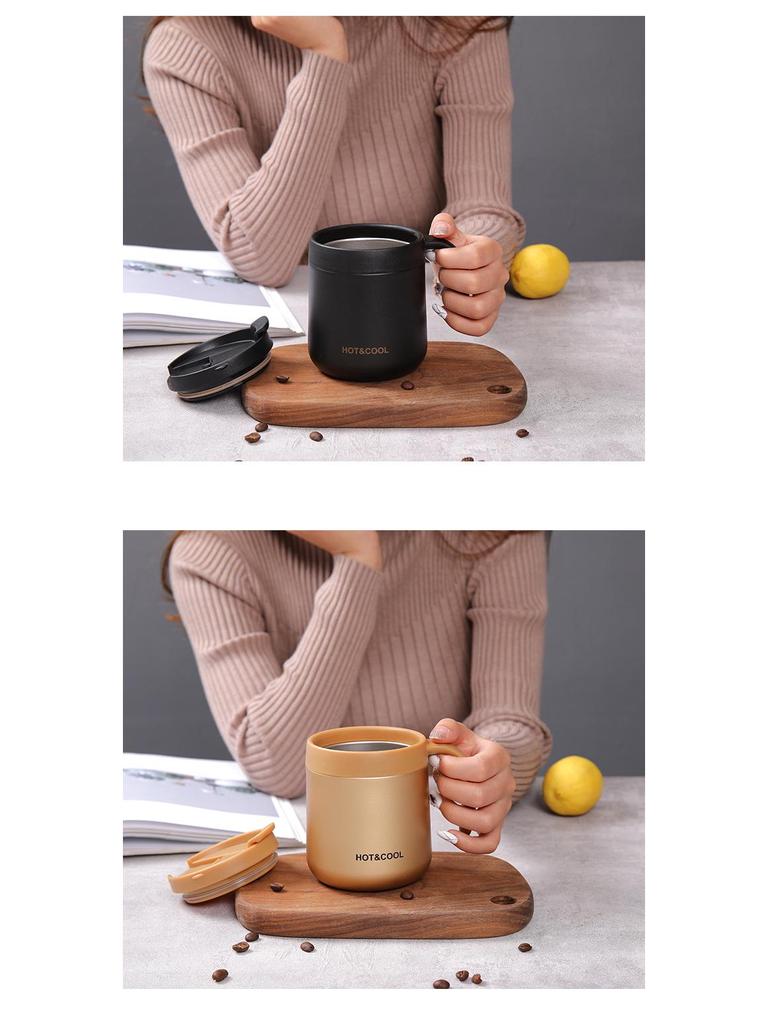 Кружка для кофе из нержавеющей стали с двойными стенками и ручкой для мужчин и женщин