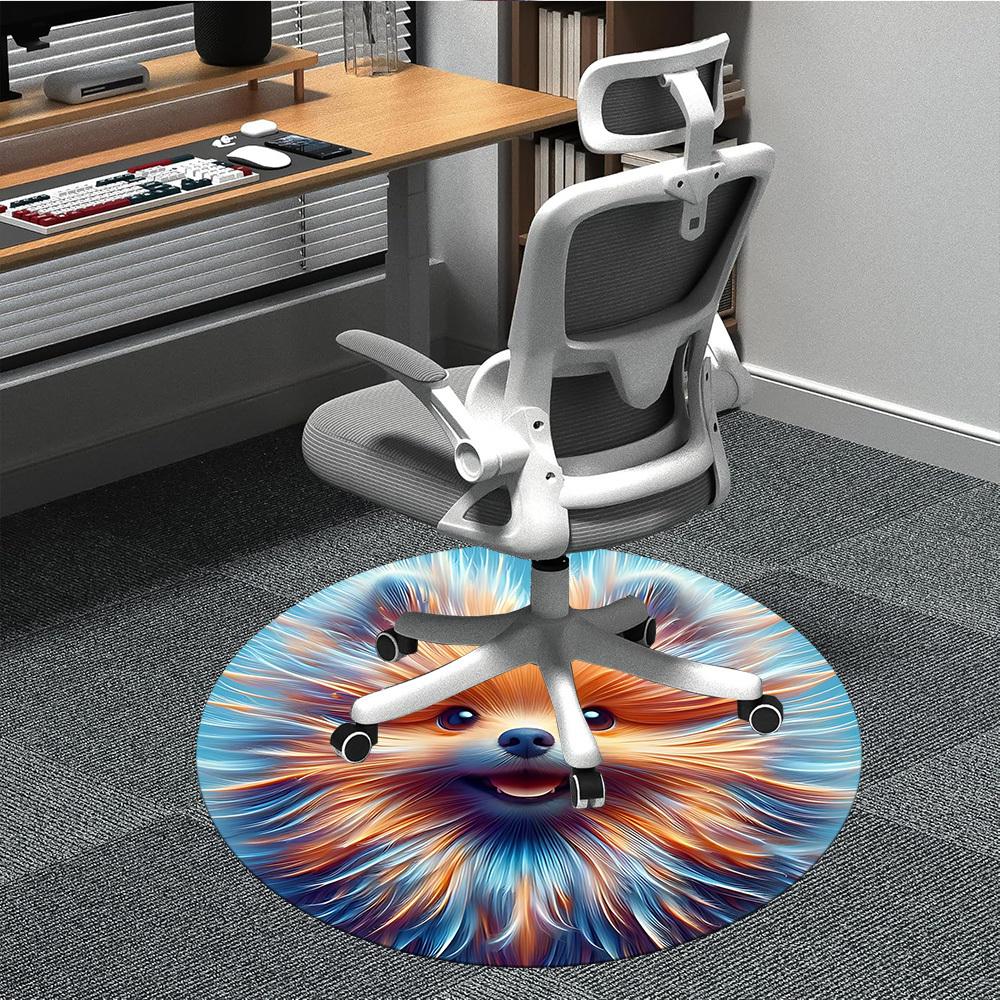 1pc Pomeranian Art Carpet for Office Non-Slip, Round Carpet, Soft & Comfortable, Carpet for Office, Round Floor Mat yy251225100