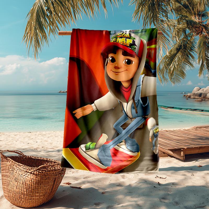 Ультрамягкое пляжное полотенце с тематикой Subway Surfers, идеально подходит для бассейна - кемпинга, дайвинга - идеальный спутник в путешествии, яркое пляжное полотенце.