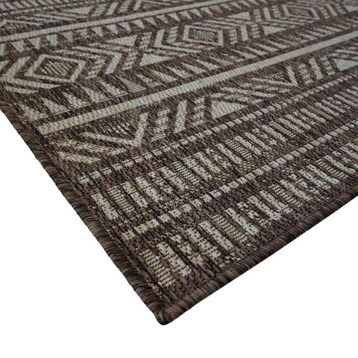 Tapis intérieur-extérieur aspect jute motif ethnique marron 133x170