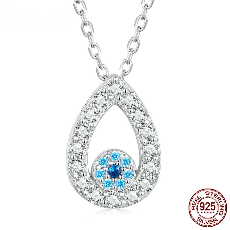 S925 Серебряное ожерелье в форме капли воды с синим цирконом и подвеской в виде глаза дьявола для женщин, классическая цепочка на шею, ювелирные изделия