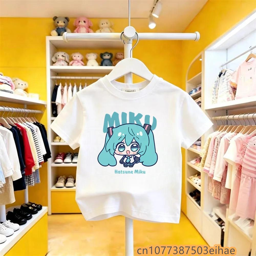 Hatsune Miku New Anime Future Peripheral Collaboration Pure Cotton COS Cartoon Printed Casual Tshirt All Match for Boys Girls