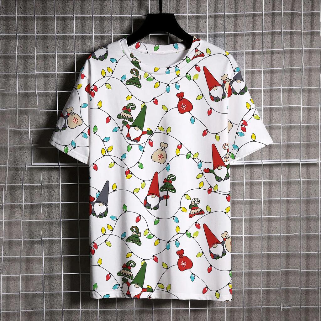 Santa Claus Print T Shirt For Men Cartoon Snowman Pattern Short Sleeve Loose Top Casual O-neck Boys and Girls Tee X'mas Clothing