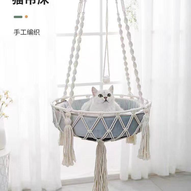 Winter Cat Window Perch, Cat Hammock for Wall with  Hand Woven Ropes,  Foldable Cat Beds for Indoor Cats Basket Swing