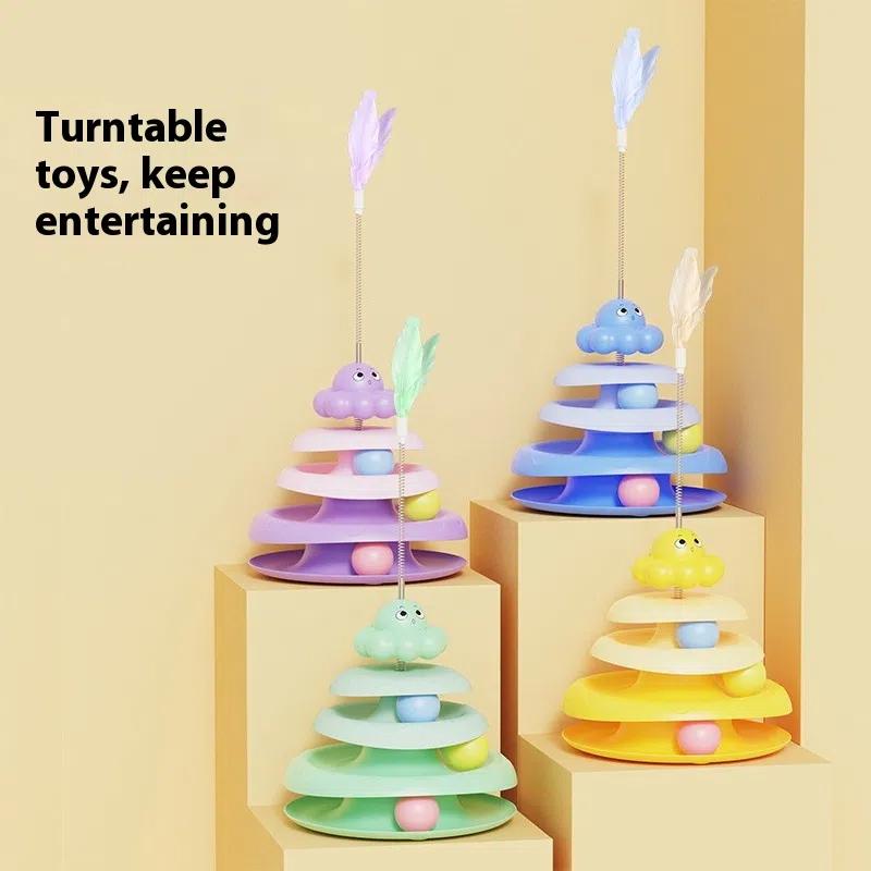 Rotating Octopus Cat Toy Collapsible Four-Layer Turntable Track Ball Cat Stick Feather Cat Self-Entertaining Anti-Boredom Toy