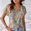 Богемная летняя женская блузка с принтом в стиле ретро, ​​повседневные топы, элегантные пляжные свободные рубашки с коротким рукавом для женщин, модные праздничные женские блузки 24482