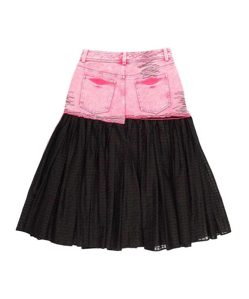 Wordog Vintage Washed Denim Pleated Skirt - Vintage Pink
