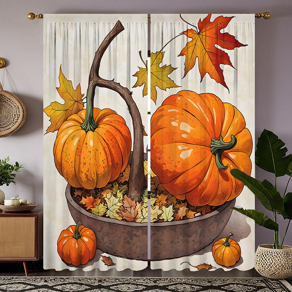 2 шт. HD Harvest Festival тыква лоза кленовый лист декоративная занавеска Желтая завязка цифровая печать занавеска украшение дома стиль