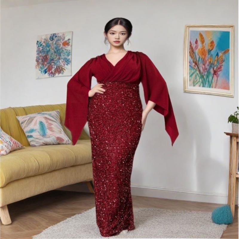 «2025 Элегантное вечернее платье из шифона с V-образным вырезом и пайетками»