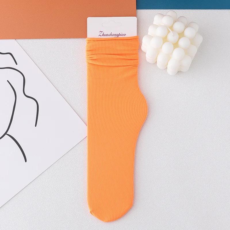 One Pairs Japanese Korean Women Ice Thin Loose Calf Tube Socks Summer Nylon Socks Fashion College Style Solid Color Socks