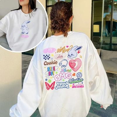 Новинка 2024 года, джинсовая толстовка, женская осенняя толстовка унисекс, свитер с круглым вырезом Kpop, кавайная одежда с принтом кролика в стиле аниме
