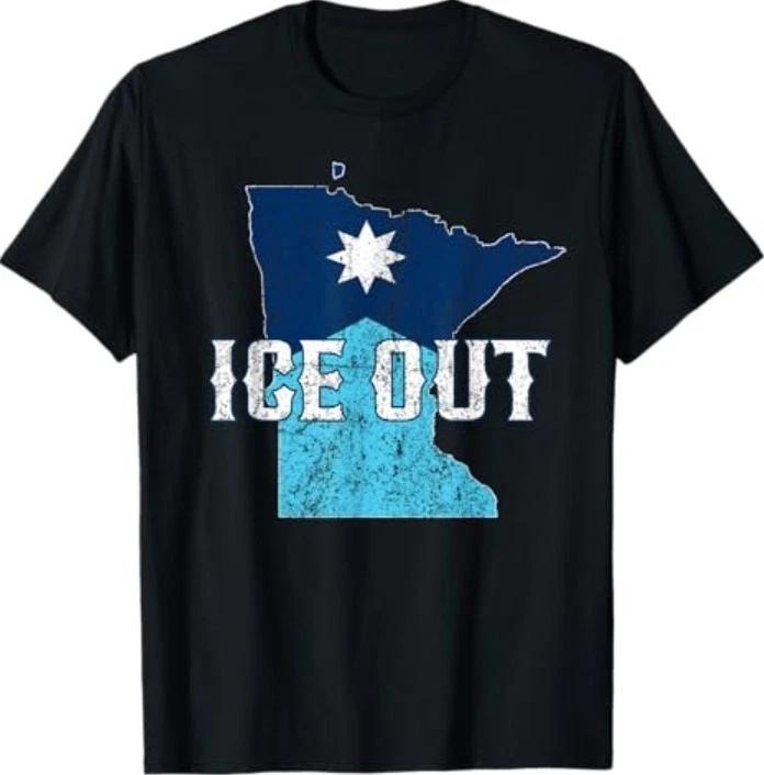 Vintage Ice Out of MN Minnesota Flag and Map Distressed 100% Cotton T-shirt Mens Tees Top