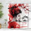 Asian Shower Curtain Ink Painting Crane Cherry Blossoms Japanese Woman Koi Panda Modern Polyester Fabric Bathroom Decor Curtain