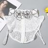 Front Tie White Fake Collar Stand Beads Detachable Collar Fake Women Vintage Crystal Lace Ladies False Blouse Collar Half Shirt