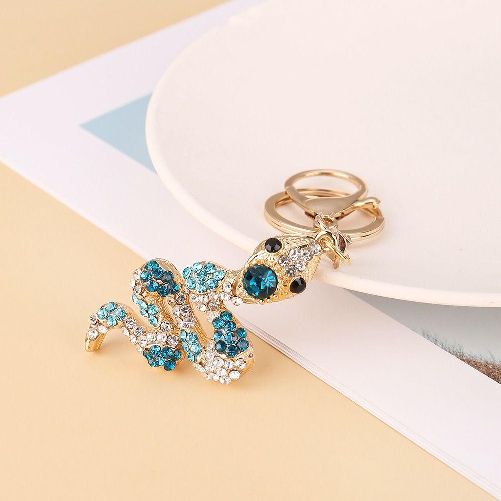 Exquisite Rhinestone Snake Keychain Fortune Women's Bag Pendant Zodiac Snake Year Key Ring Couple