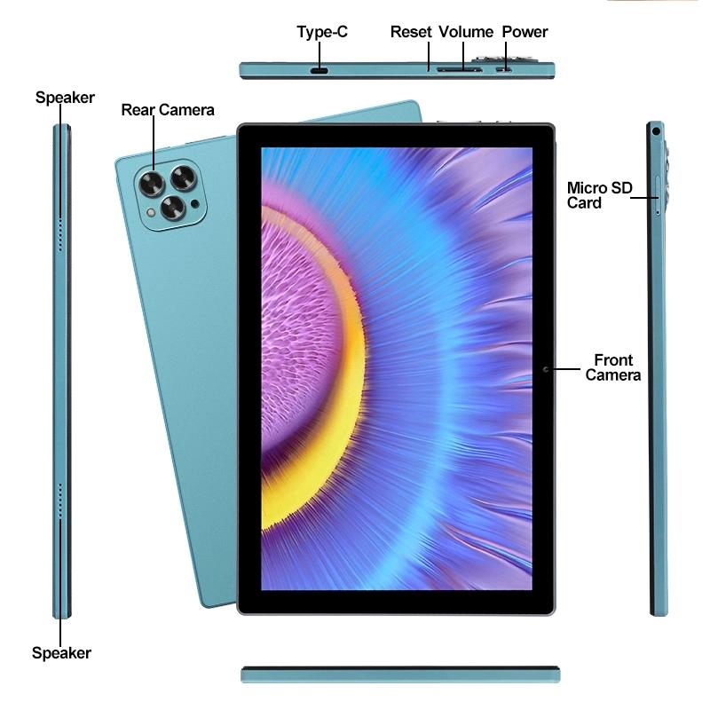 Новый 10,1-дюймовый планшетный ПК на Android 12, восьмиядерный процессор Mtk6765, 8 ГБ ОЗУ, 256 ГБ ПЗУ, 4G/5G LTE, 2.5D сенсорный экран