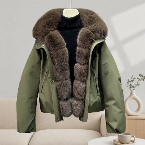 Big fur collar short pie to overcome women's thickened windproof cotton-padded clothes retro temperament small jacket women's clothing a generation