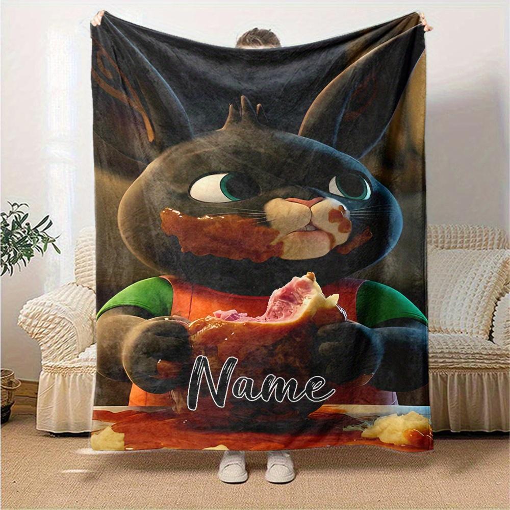Bing Bunny Flannel Blanket With Customizable Name Soft And Comfortable Shawl Blanket For All Seasons Suitable For Home Travel Camping Office
