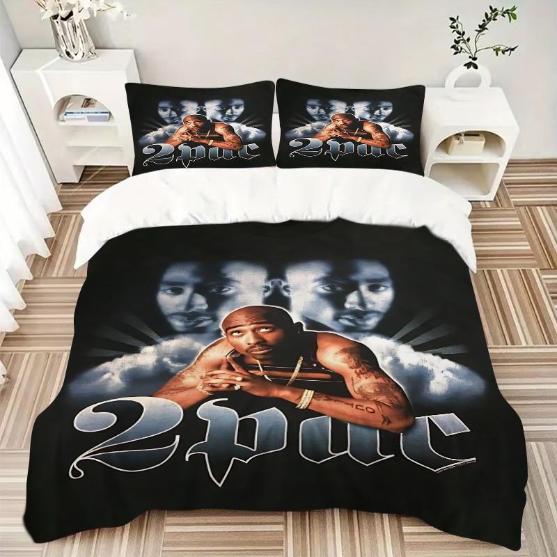 Retro Tupac Hiphop Legend Print 3Pcs Bedding Setduvet Cover With 2 Bedropillowcase Home Birthday Gift