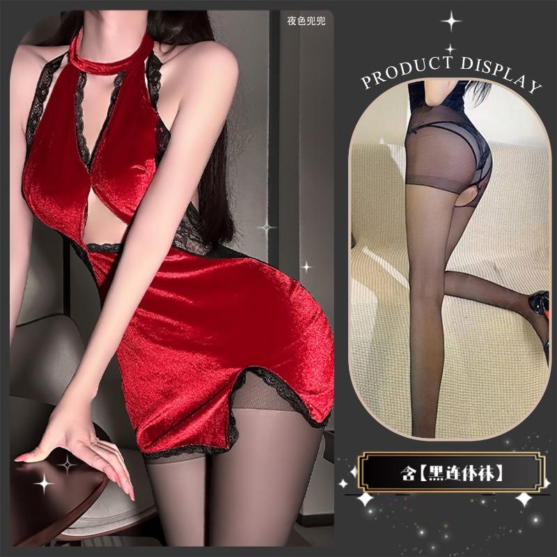 Сексуальное нижнее белье сексуальное горячее кружевное сочетание бархатный темперамент собирающее и стройнящее фиолетовое классическое горло ципао