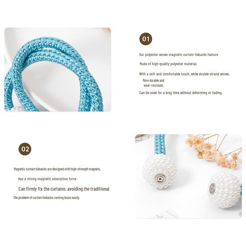 Маленькие магнитные подхваты для штор с жемчугом, без сверления, веревочные пряжки-ремни