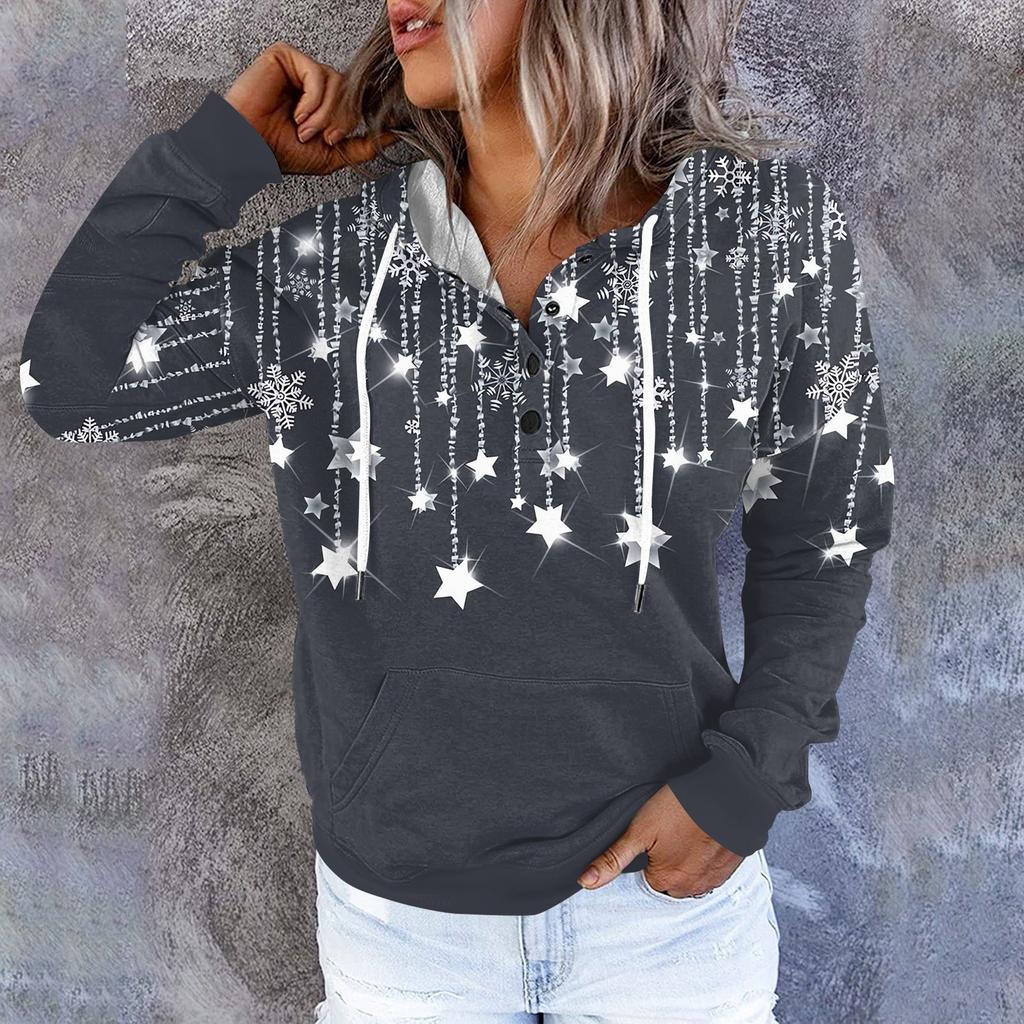 Женские повседневные модные принты с длинным рукавом на пуговицах пуловеры с капюшоном толстовки