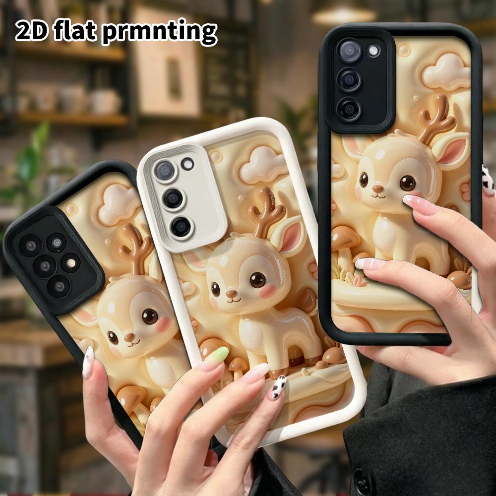 Phone case: 2D flat, fits Samsung Galaxy A34 A35 M05 M06 S20 S22 S21 FE Plus 5G, with a little deer toy, perfect Christmas and Halloween holiday gift