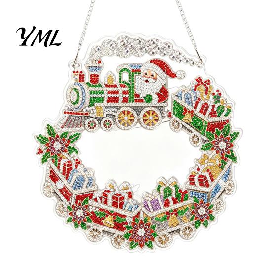Decorative Xmas Ornament Christmas Rhinestone Painting Suncatcher Kit, DIY Faux Pearl Art Acrylic Set Crafts for Adults Beginner, Hanging