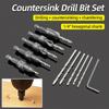 HSS Countersink Drill Bit Set Chamfering Pilot Holes Metal Counterbore 1/4" Hex Shank Screw Hole Drill Carpentry Reamer Tools