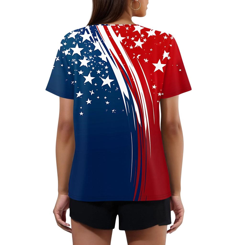 Women's T Shirt Independence Day Print Button Short Sleeve Daily Weekend Fashion Basic V- Neck Regular Top
