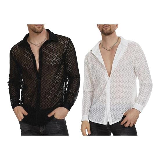 Летняя мужская рубашка с прозрачной сеткой и кружевным отложным воротником с длинными рукавами, однобортный кардиган средней длины, пляжный топ для отпуска