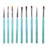 Набор из 9 кистей для дизайна ногтей, нейлоновые кисти для дизайна ногтей с прозрачным синим металлическим стержнем для самостоятельного дизайна ногтей