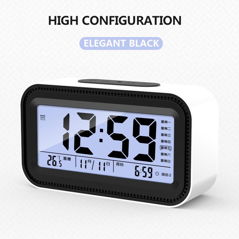 Цифровой электронный будильник, термометр-календарь, бесшумные настольные часы, функция сна, офисная светодиодная подсветка, письменный стол