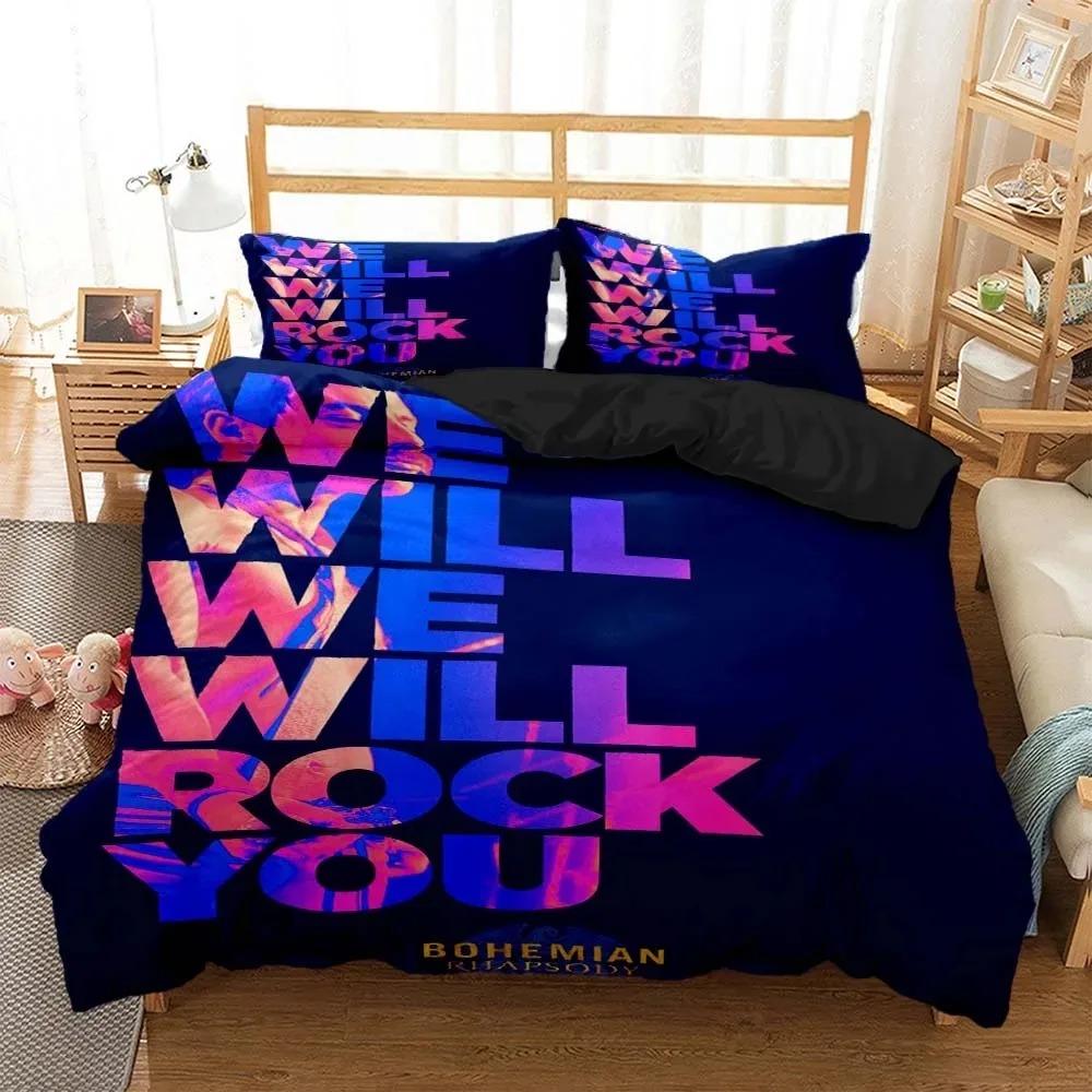 Queen Рок-группа Постельное белье с цифровой печатью для мальчиков Комплект постельного белья Queen Мягкий и удобный Настраиваемый комплект постельного белья размера King
