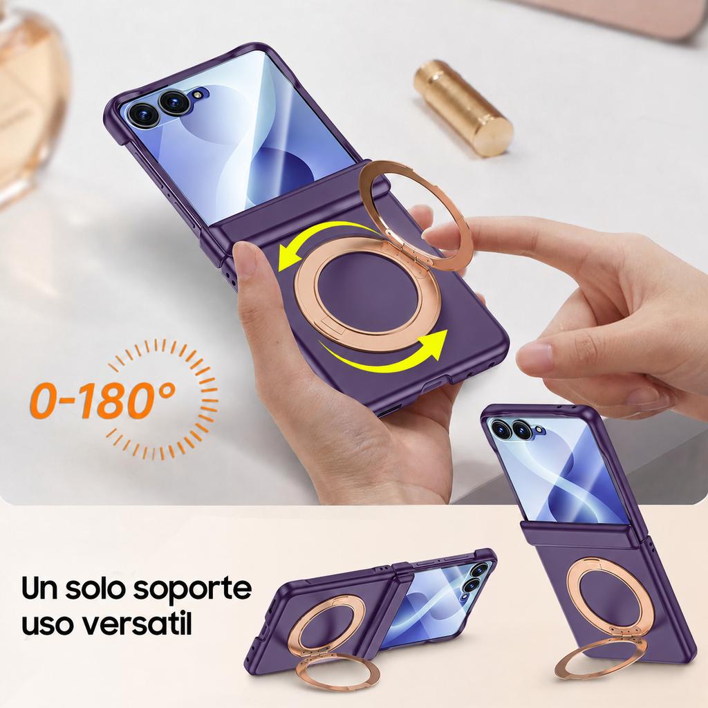Multi-Function Magnetic Case with 180° Rotating Ring Kickstand for Samsung Galaxy Z Flip 8-Purple