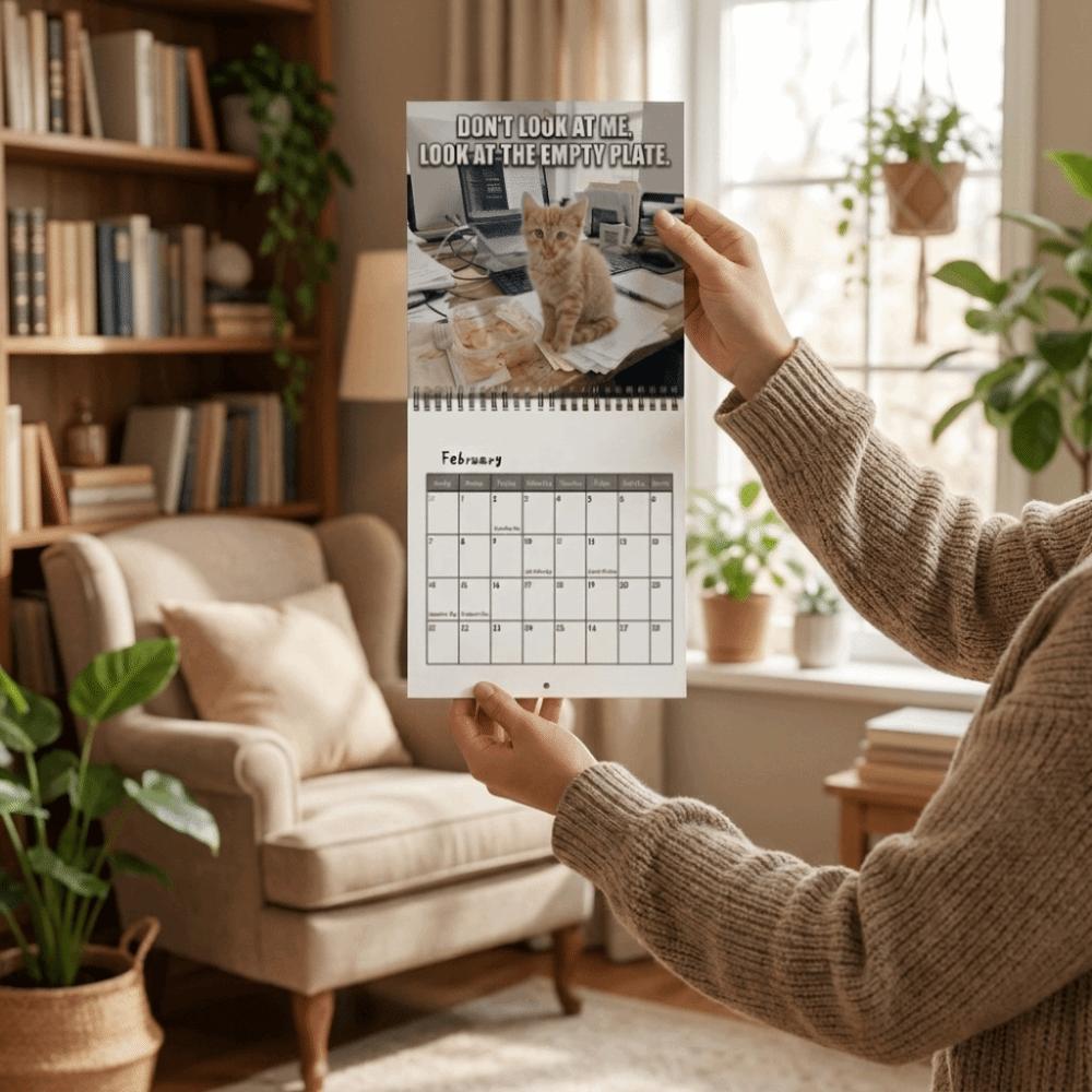 Coil Bound 2027 Cat Wall Calendar 12-Month Wall Hanging Calendar Cat Theme Monthly Calendar Office