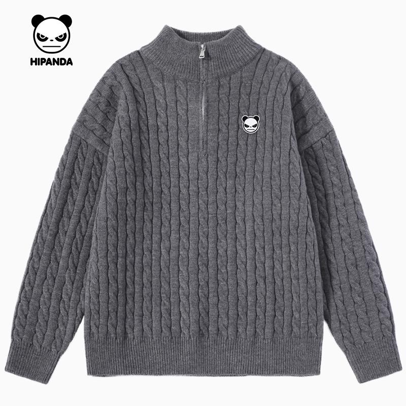 Trendy brand twisted flower stand up collar sweater