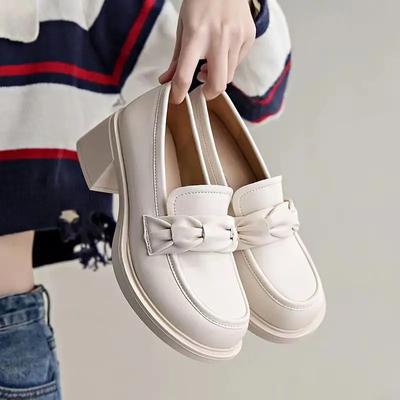 Модные туфли на высоком каблуке Женская обувь Туфли-лоферы на блочном каблуке Массивные туфли Мокасины на каблуке Круглый носок Женские Корейский стиль Нескользящие Предлагают Молодость