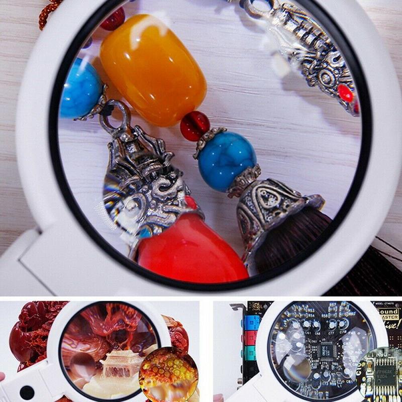 Увеличительное стекло 5 / 11X с 8 светодиодной лупой, складной настольной лампой и подставкой