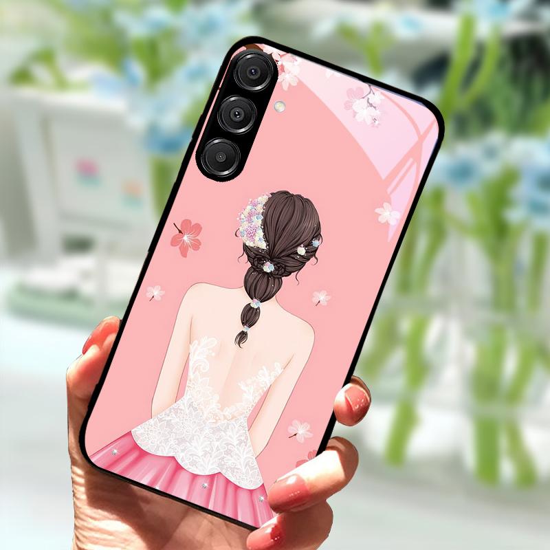 Для Samsung A56 Стеклянный чехол A26 A36 Жесткий ПК Закаленное стекло Чехол для телефона Для Galaxy A15 A25 A35 A55 Мультяшный Роскошный Ударопрочный Чехлы