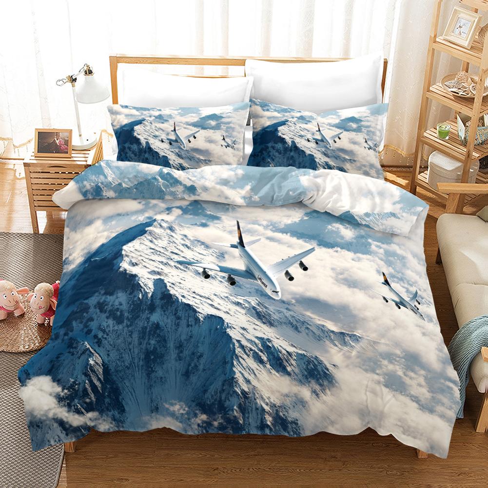 Plane Duvet Cover Microfiber Airplane Flying Through The Blue Sky Plane Theme Bedding Set for Boys Girls Double Queen King Size